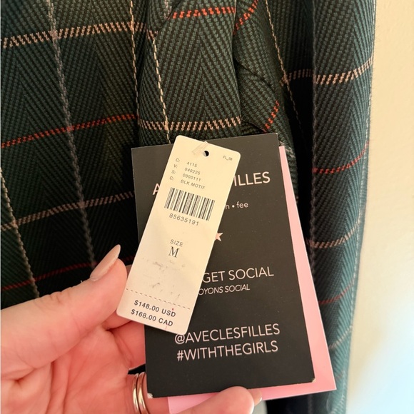 Avec Les Filles • NWT Oversized Knit Plaid Green Plaid Blazer Preppy Academia - Picture 7 of 12